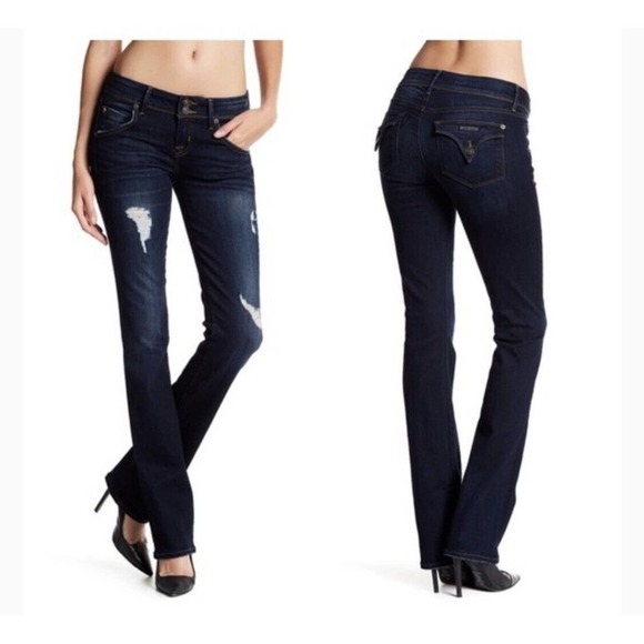 Hudson Beth Low Rise Baby boot cut distressed jeans dark wash sz 27 Y2K western - Picture 1 of 12